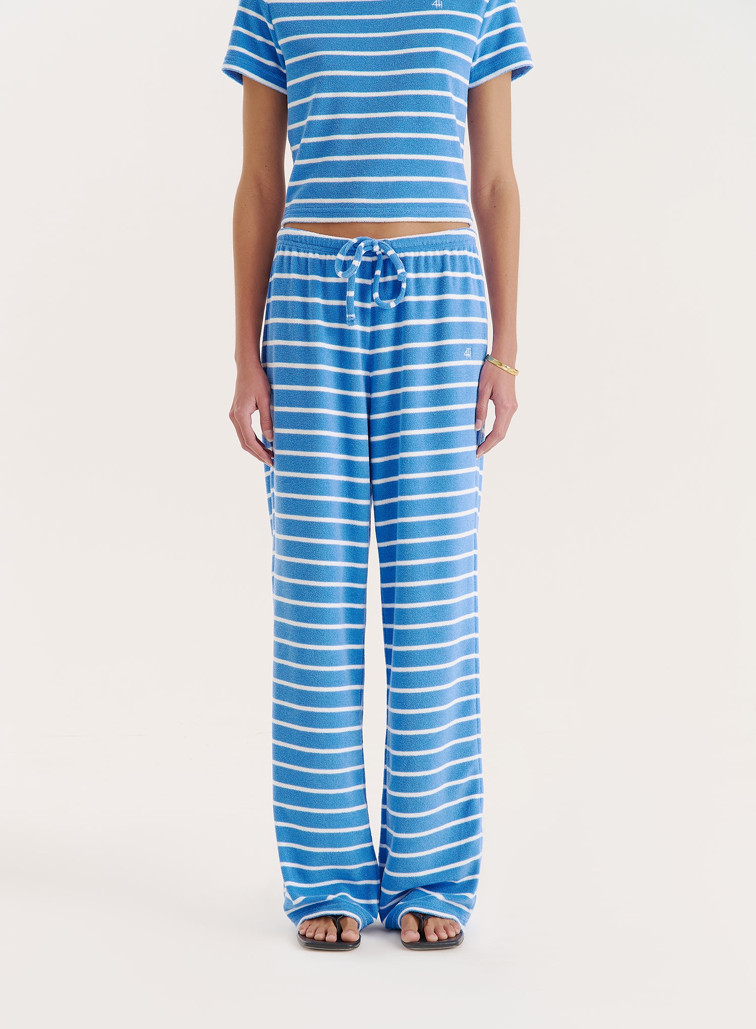Blue Stripe Towelling Straight Leg Trouser
